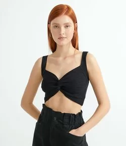 Blusa Cropped em Tricô com Busto Torcido