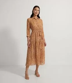 Vestido Chemise em Crepe com Estampa Animal Print Oncinha