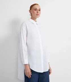 Camisa Alongada em Algodão Sem Estampa
