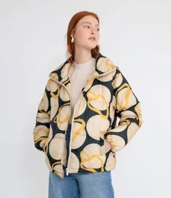 Jaqueta Puffer com Estampa Poá Graúdo