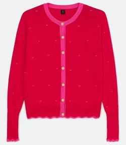 Cardigan em Tricô Poá com Fechamento em Botões Metalizados