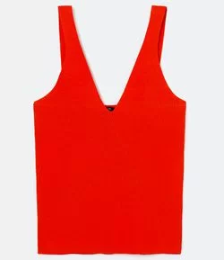 Blusa Regata em Tricô Canelado com Decote V