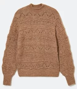 Blusão Suéter em Tricô com Gola Alta e Fios Mesclados