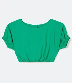 Blusa Cropped em Viscolinho com Botões nas Costas