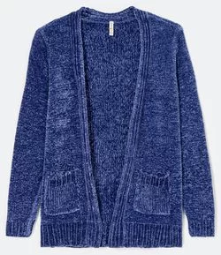 Casaco Alongado em Tricô Chenille com Bolsos