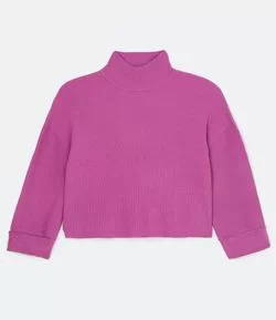 Blusa com Gola Alta em Tricô com Mix de Pontos na Manga