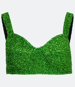 Blusa Regata Cropped em Jersey Metalizado com Decote Coração