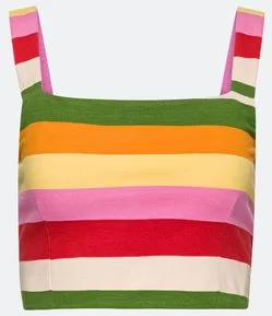 Blusa Regata Cropped em Algodão Dupla Face com Estampa Listrada