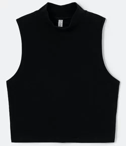 Blusa Cropped Básica em Algodão sem Manga e com Gola Alta