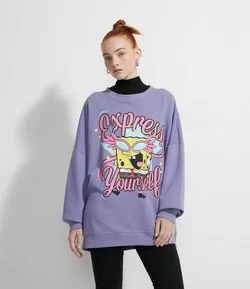Blusão Alongado em Moletom Estampa Bob Esponja de Óculos