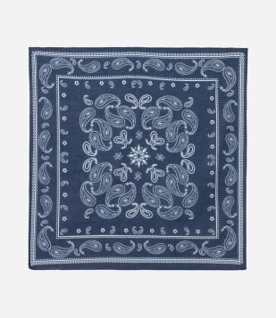 Lenço Quadrado em Flanela com Estampa Paisley Azul Marinho