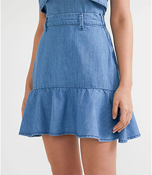 Saia Evasê Em Liocel Com Babado Na Barra Azul
