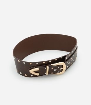 Cinto Largo em PU com Fivela e Ilhoses Marrom