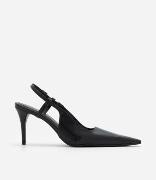 Sapato Slingback com Bico Alongado Preto