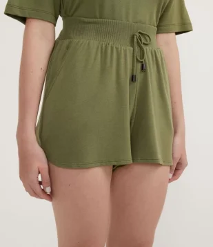 Short Básico em Viscose com Cós Elástico e Amarração Comfy Verde