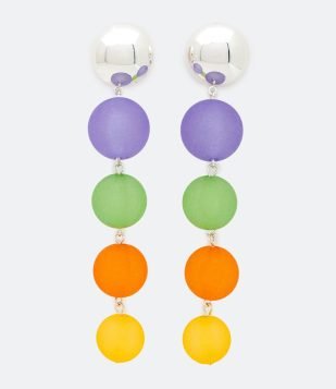 Brinco Fio em Acrílico com Pendente de Bolinhas Coloridas Multicores