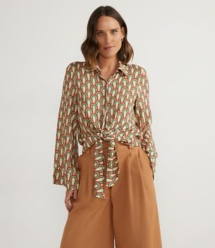  Camisa em Viscose com Manga Longa e Amarração Frontal Multicores 