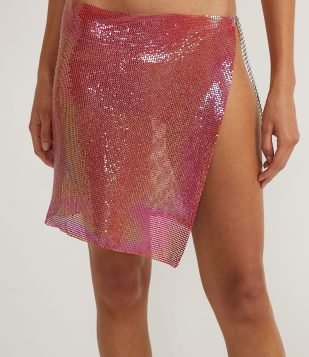 Saia Curta em Malha de Metal com Transpasse e Corrente Multicores