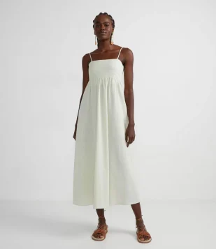 VESTIDO LONGO EM ALGODÃO TEXTURIZADO COM AMARRAÇÃO NAS COSTAS VERDE