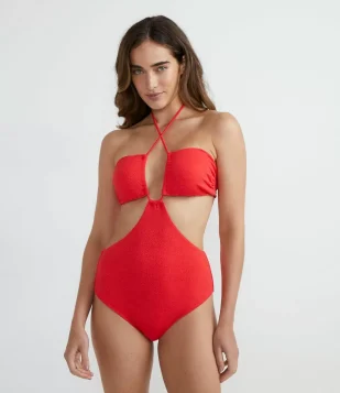 MAIÔ EM POLIAMIDA TEXTURIZADA COM ABERTURAS NAS LATERAIS VERMELHO