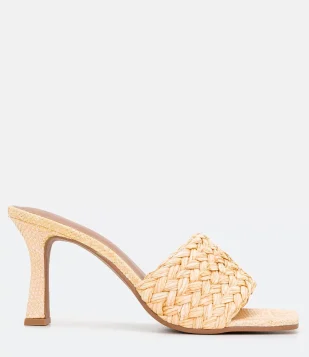 SANDÁLIA MULE COM SALTO ALTO E BICO QUADRADO AMARELO