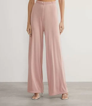 CALÇA PANTALONA EM JERSEY METALIZADO COM ELÁSTICO NA CINTURA ROSA
