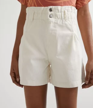 SHORT MOM EM SARJA COM ELÁSTICO NO CÓS BEGE