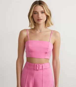 BLUSA REGATA CROPPED EM CREPE COM LASTEX NAS COSTAS ROSA