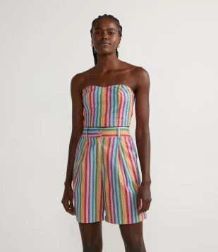 BLUSA CROPPED EM ALGODÃO COM ESTAMPA DE LISTRAS COLORIDAS MULTICORES