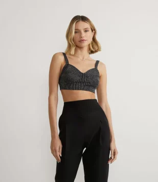 BLUSA REGATA CROPPED EM JERSEY COM FIO METALIZADO PRETO
