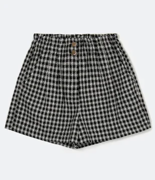 SHORT CLOCHARD ESTAMPA XADREZ COM BOTÕES METALIZADOS PRETO