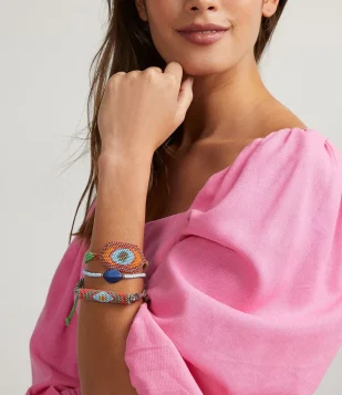 KIT 3 PULSEIRAS COM MIÇANGAS COLORIDAS E PEDRA MULTICORES