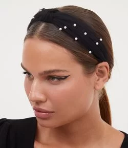 TIARA LARGA COM NÓ TULE E PÉROLAS