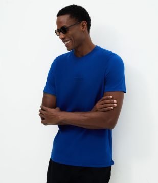 Camiseta com Lettering Embossed Brasil Azul