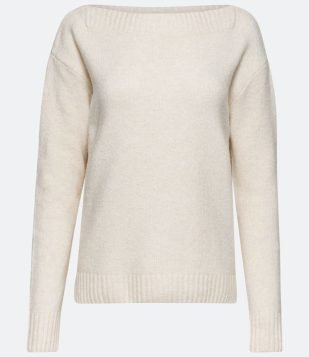  Blusão Suéter em Tricô com Gola Diferenciada e Detalhes Canelados Bege 