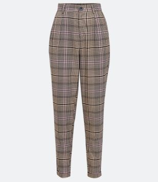  Calça Alfaiataria com Estampa Xadrez Vichy e Pregas Preto 