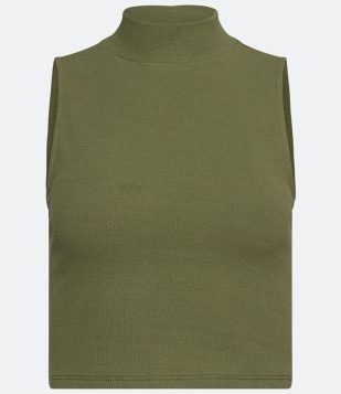  Blusa Regata Cropped Básica em Algodão com Gola Alta Verde 