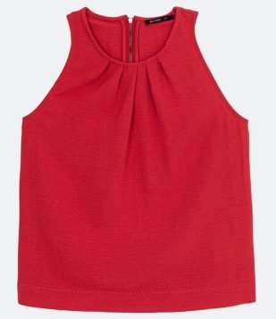  Blusa Regata Básica com Pregas na Gola e Costuras Contrastantes Vermelho 