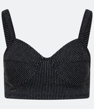  Blusa Regata Cropped em Jersey com Fio Metalizado Preto 