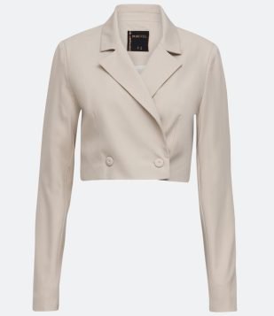  Blazer Cropped em Crepe com Abotoamento Duplo Marrom
