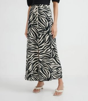  Saia Longa em Viscose com Estampa Animal Print Zebra Preto 