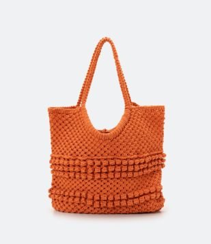  Bolsa Tote em Crochê com Alça no Ombro Laranja 