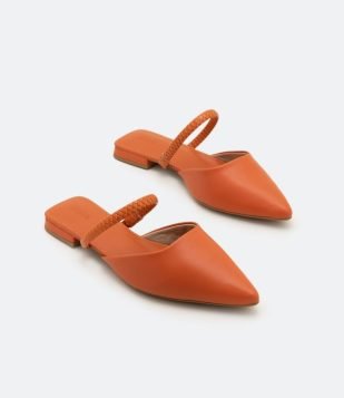  Sapatilha Mule com Bico Fino e Textura Cobra Laranja 