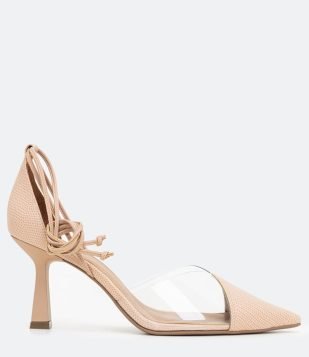  Sapato Scarpin Salto Alto e Bico Fino Bege 