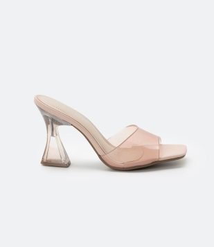  Sandália Mule com Salto Diferenciado Rosa 