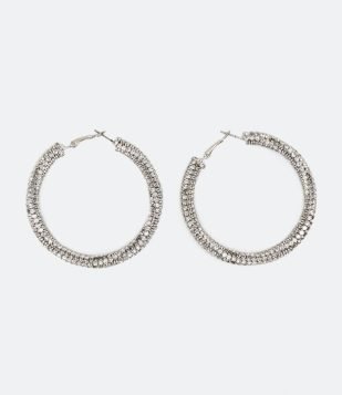  Brinco Argola em Strass Modelo Festa Prata 