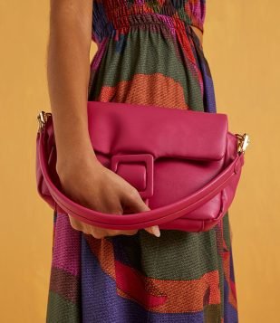  Bolsa Baguete Shoulder com Fivela Forrada Rosa 