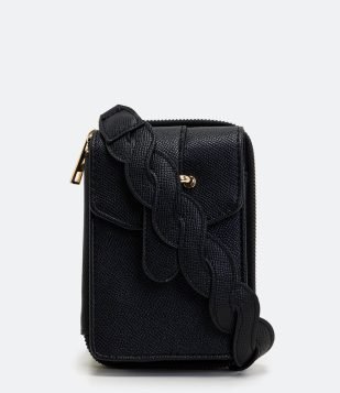  Bolsa Transversal Porta Celular com Alça Trançada Preto 