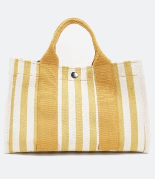  Bolsa Tote em Canvas com Listras Amarelo 