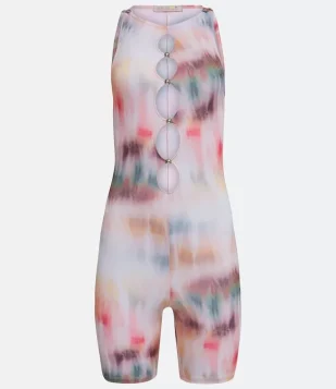  Macaquinho com Estampa Abstrata e Recortes Vazados no Busto Multicores 